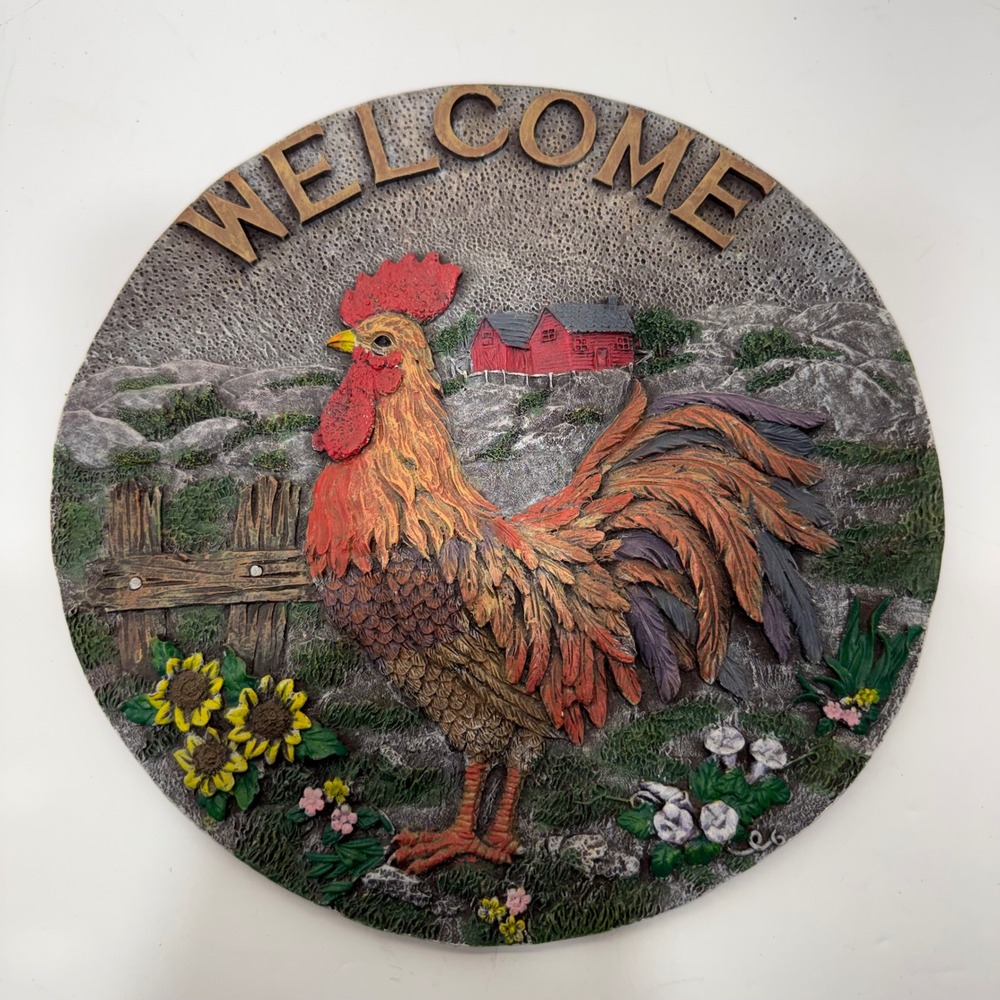 Vintage Farmhouse Welcome Rooster Wall Plaque 11.5 Inch Resin Country Decor Sign